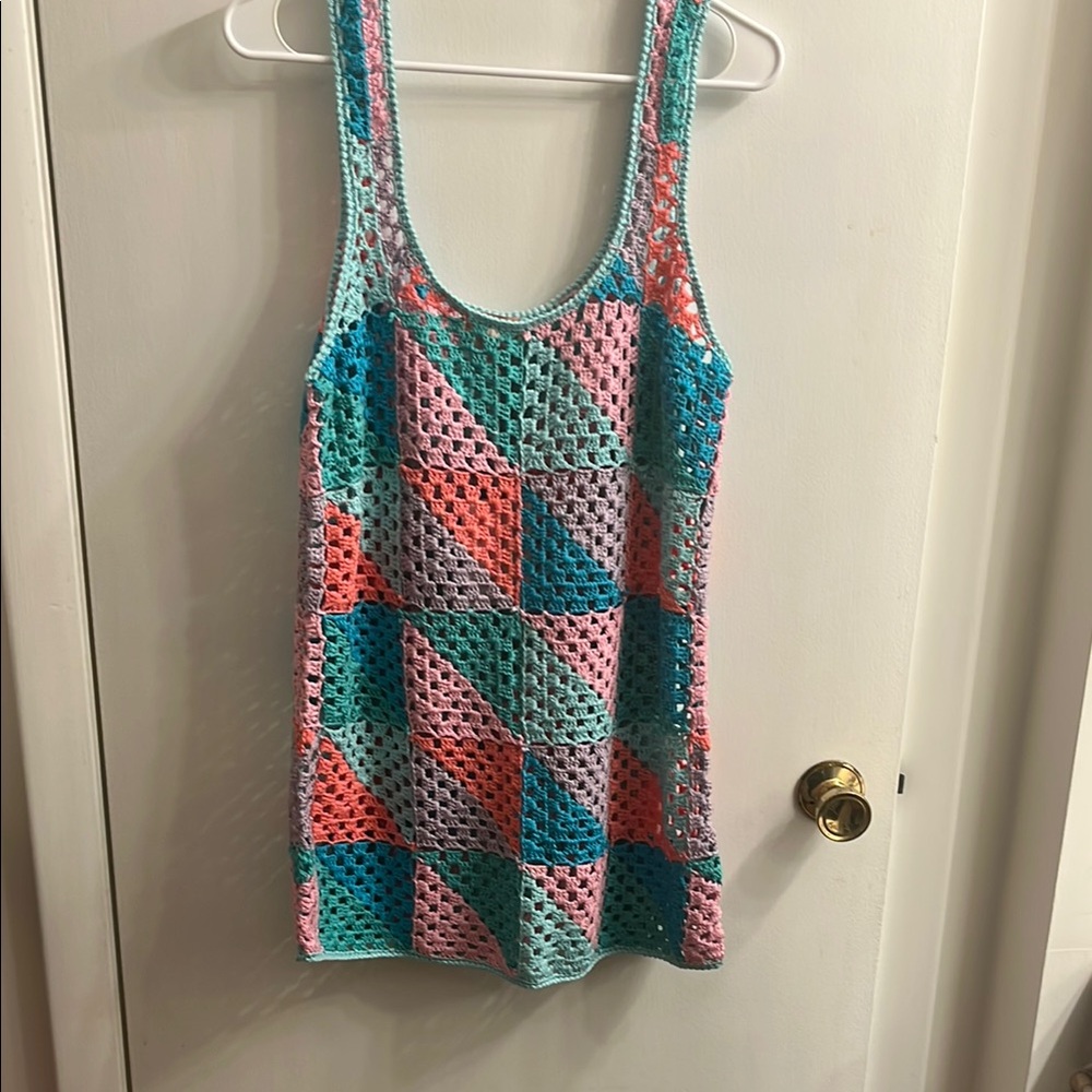Show Me Your MuMu Cropped Graphic Green and Orange Mini Dress